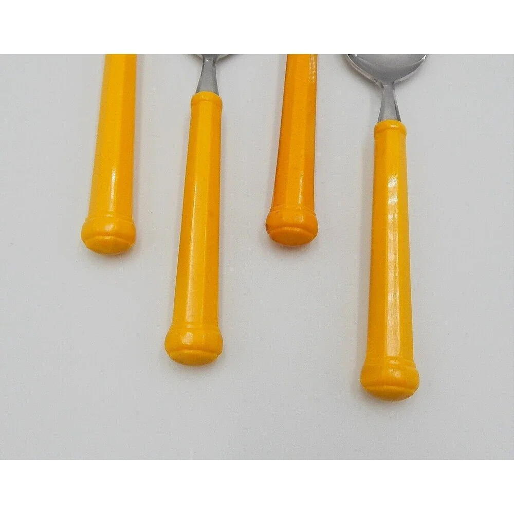 Oxford Hall Soup Table Spoons Yellow Handle Flatware Stainless Japan Set of 4